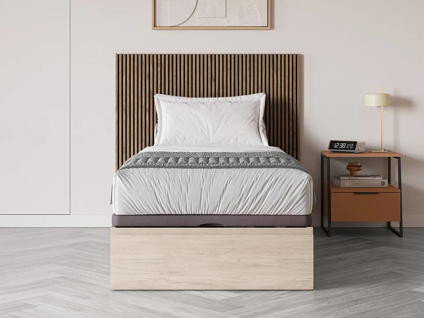 Sommier com arrumação e gaveta 90x200 cm natural claro - HESTIA de YSMÉE