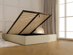 Sommier com arrumação em tecido bouclé 140x190 cm bege - PONTOS de YSMÉE