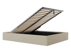 Sommier com arrumação em tecido bouclé 140x190 cm bege - PONTOS de YSMÉE