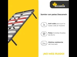 Sommier com estrado de ripas e pés 105x180 cm | Silencioso