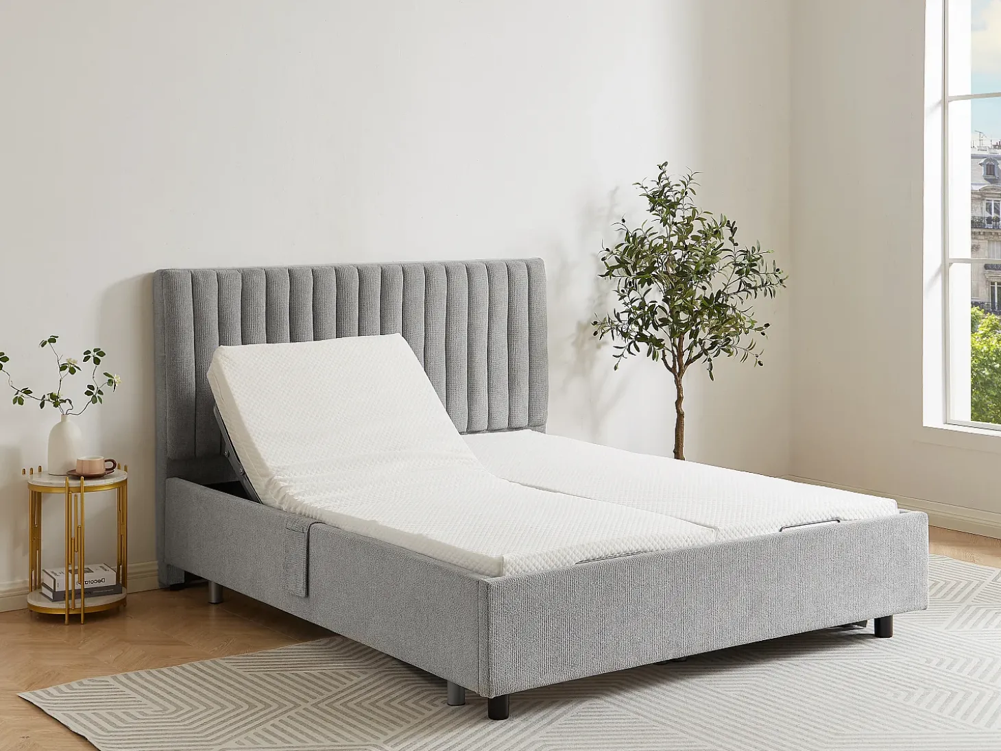 Sommier decorativo elétrico articulado 2x65 terminais, 2x80x200 cm cinza - NALU da DREAMEA