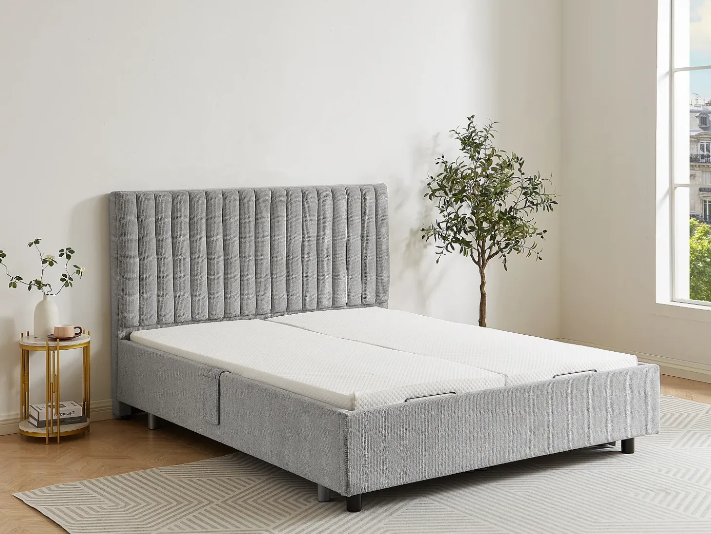 Sommier decorativo elétrico articulado 2x65 terminais, 2x80x200 cm cinza - NALU da DREAMEA