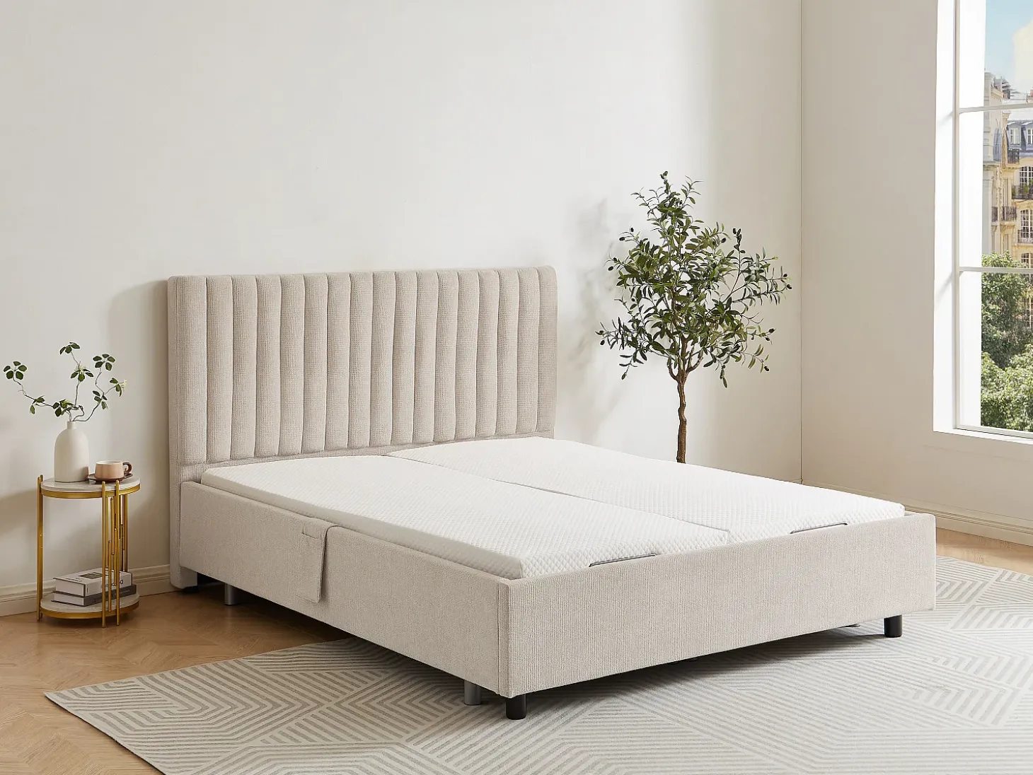 Sommier decorativo elétrico articulado 2x65 terminais, 2x80x200 cm bege - NALU da DREAMEA