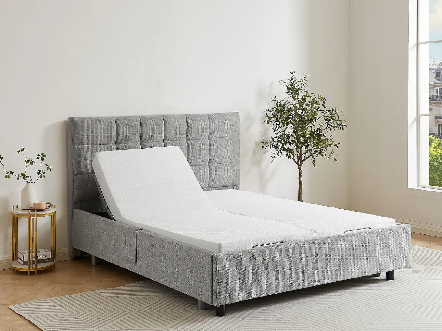 Sommier decorativo elétrico articulado 2x48 terminais, 2x70x190 cm cinza PITUS da DREAMEA