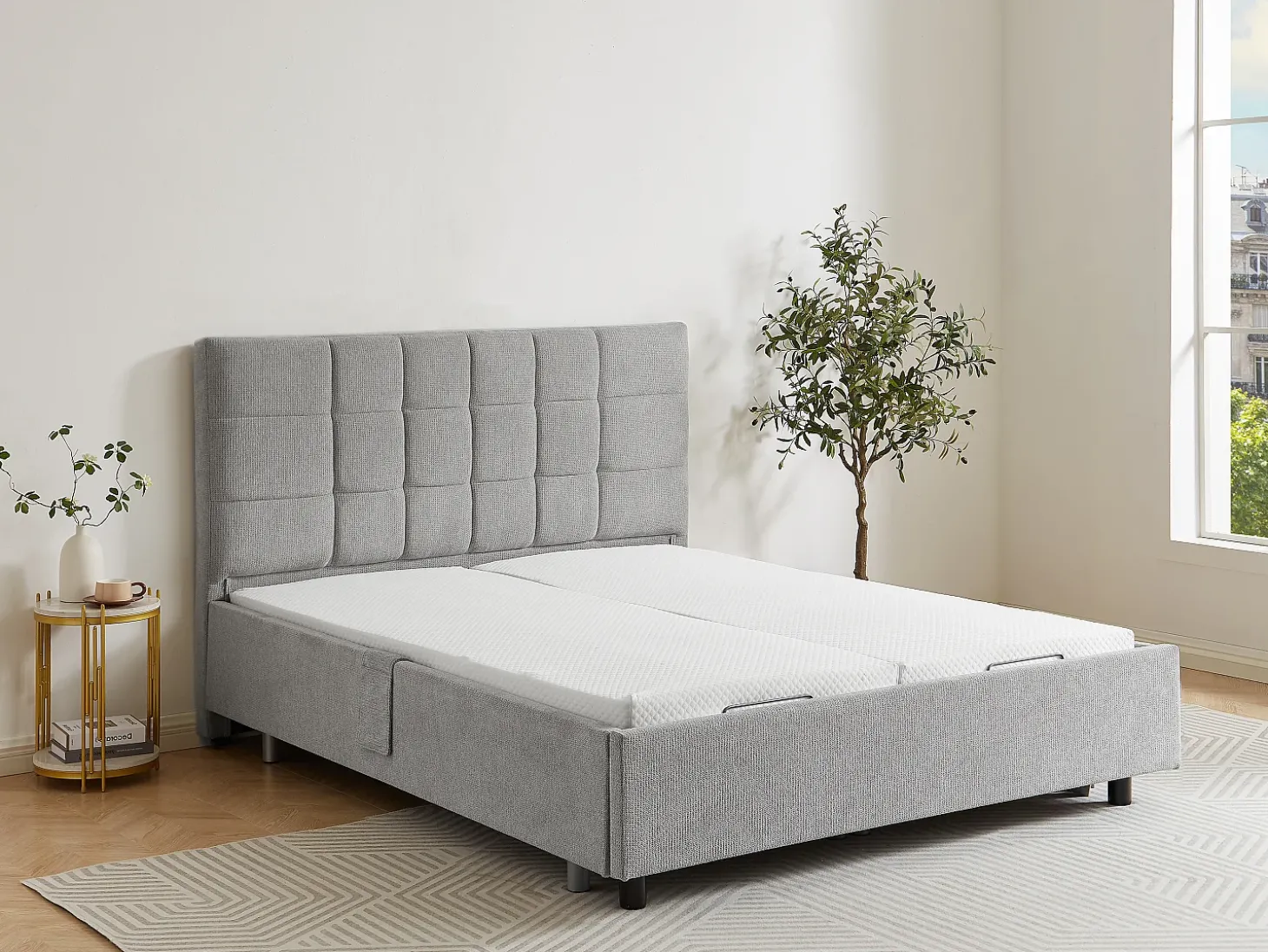 Sommier decorativo elétrico articulado 2x48 terminais, 2x70x190 cm cinza PITUS da DREAMEA