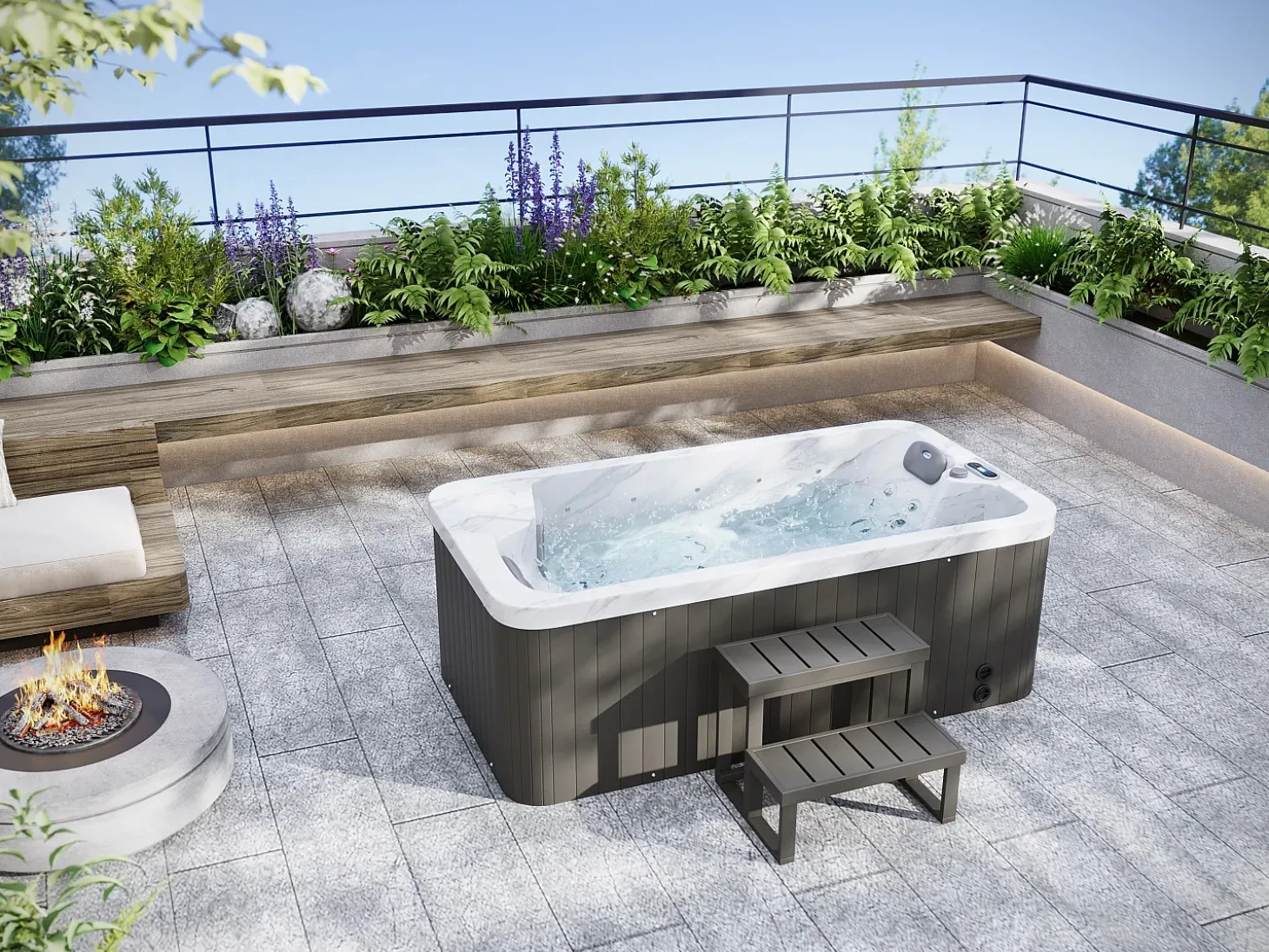 SPA 2 lugares branco pérola - 18 jatos - L210 x P110 x A74 cm - Sistema BALBOA - TAHITI III