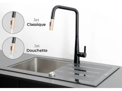 Style Torneira misturadora de cozinha com ducha extraível preto mate e ouro rosa Essebagno