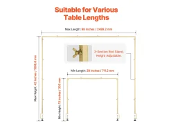 Suporte de Haste de Mesa SucceBuy com Pinças, Suporte de Arco de Mesa, 2 PCS, Altura Ajustável 33-107 cm Comprimento Ajustável 71.1-249 cm, Quadro de Arco de Metal