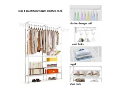 Suporte moderno de casaco de haste dupla com ganchos, vestindo roupas de guarda -roupa, vestiário 108x36x170cm - branco