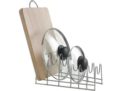 Suporte para Bandejas/Tampas LIDO Metaltex 6 Compartimentos Pega Cinza 28x16x14 cm