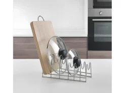 Suporte para Bandejas/Tampas LIDO Metaltex 6 Compartimentos Pega Cinza 28x16x14 cm