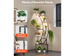 Suporte para Plantas Interior SucceBuy com Lâmpada de Cultivo, Prateleira para Plantas 9 Níveis Metal, 160 cm, 3 Definições de Temporizador