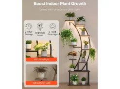 Suporte para Plantas Interior SucceBuy com Lâmpada de Cultivo, Prateleira para Plantas 9 Níveis Metal, 160 cm, 3 Definições de Temporizador