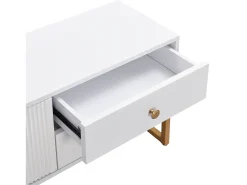 Suporte para TV branco - Suporte para TV para sala de estar com 2 portas texturadas e 4 gavetas - puxadores e pés dourados
