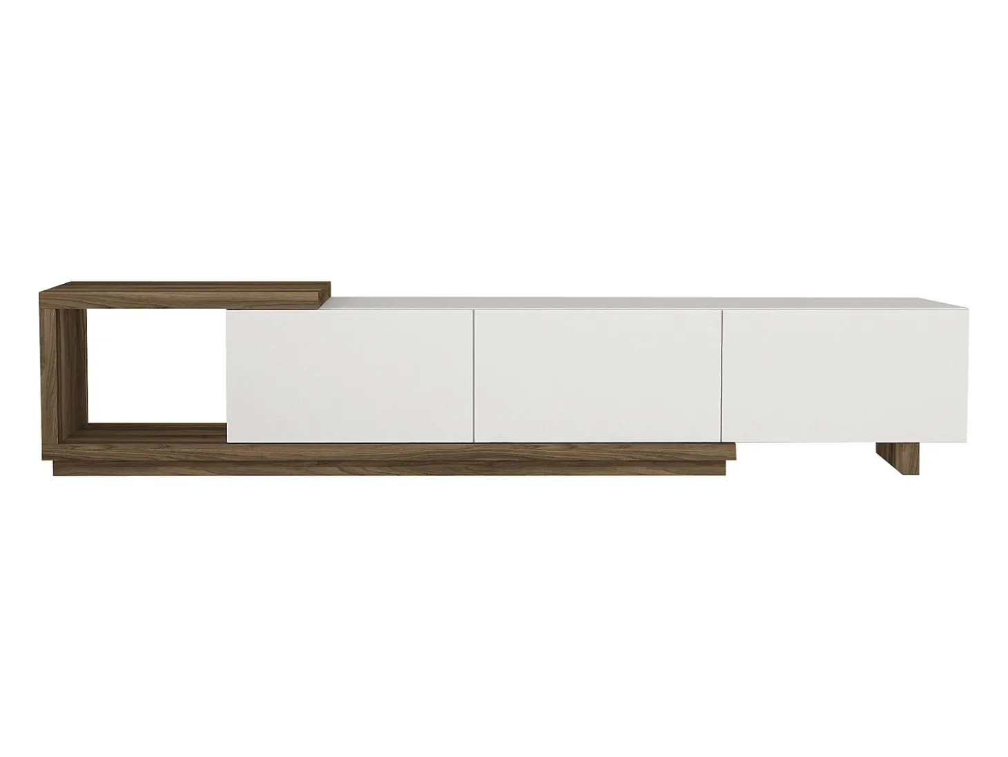 Suporte para TV com 3 gavetas e 1 prateleira - Branco e natural - DUKIAN