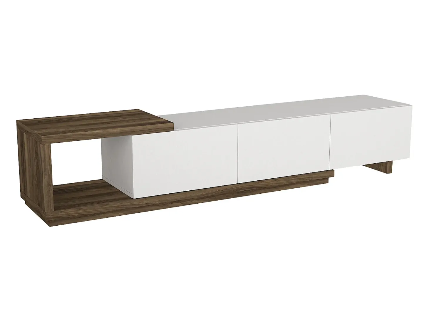 Suporte para TV com 3 gavetas e 1 prateleira - Branco e natural - DUKIAN