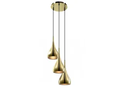 Suspensão com 3 abajures em metal dourado brilhante, L. 36 x A. 138 cm, OSARA