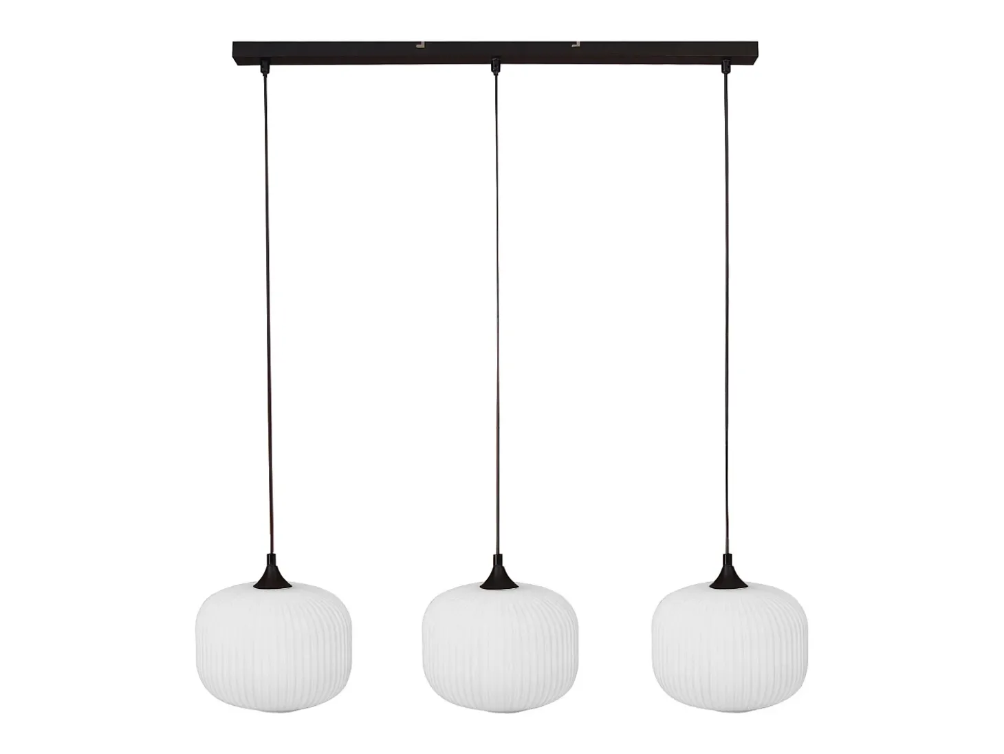 Suspensão em metal e vidro 3 abajures, L. 99 x A. 128 cm, Preto e branco, GLENORA
