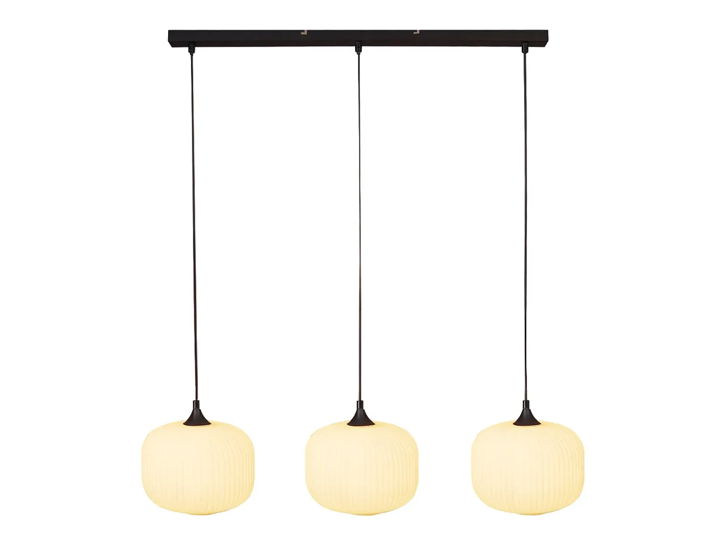 Suspensão em metal e vidro 3 abajures, L. 99 x A. 128 cm, Preto e branco, GLENORA