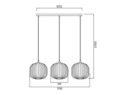 Suspensão em metal e vidro 3 abajures, L. 99 x A. 128 cm, Preto e branco, GLENORA