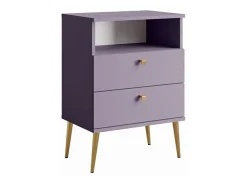 Table de Chevet 2 Tiroirs avec Niche - Violette et pieds en métal doré - Collection Aurora