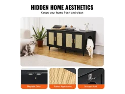 Tabuleiro de Areia SucceBuy para Gatos, Armário de Madeira Oculto com 2 Peças, Preto