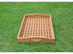 Tabuleiro retangular em teca BAWA com bordas largas e pegas - Estilo contemporâneo
