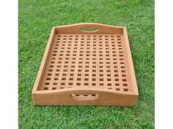 Tabuleiro retangular em teca BAWA com bordas largas e pegas - Estilo contemporâneo