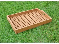 Tabuleiro retangular em teca BAWA com bordas largas e pegas - Estilo contemporâneo
