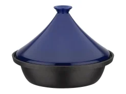 Tajine GSW de ferro fundido maciço 30x22 cm azul com tampa de cerâmica, compatível com indução, cozimento até 240°C