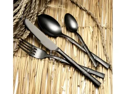 Talheres 16 peças Karma Preto fosco - Decoração vegetal de bambu - Aço inoxidável - Caixa de presente