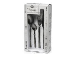 Talheres 16 peças Karma Preto fosco - Decoração vegetal de bambu - Aço inoxidável - Caixa de presente