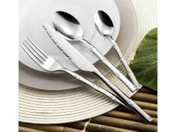 Talheres de 24 peças Karma em aço inoxidável com decoração vegetal em hastes de bambu