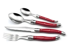 Talheres Laguiole Tradition 48 peças Vermelho Maleta - Lâmina microdentada em aço temperado