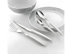 Talheres Lou Laguiole Montana Blanc 24 peças - Cabo de cristal branco, lâmina de aço inoxidável microdentada, design contemporâneo