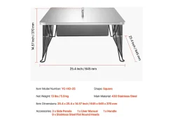 Tampa de Braseiro SucceBuy de Aço Inoxidável, 64.5 x 64.5 x 37 cm, Defletor de Calor Externo para Fogueiras, Acampamento e Aquecimento a Madeira