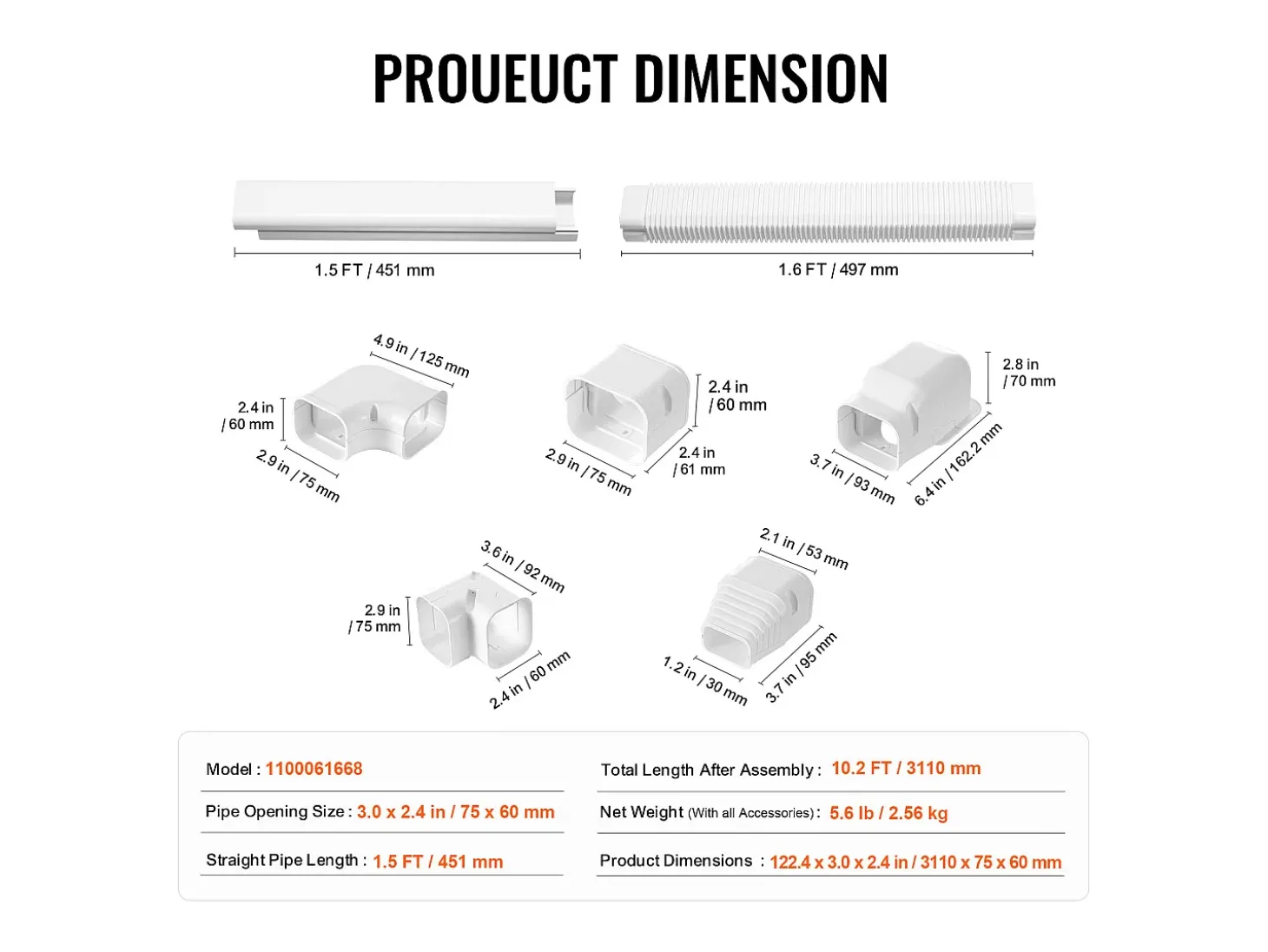 Tampa de Tubulação SucceBuy, 310 x 7,6 cm para Mini-Split/Ar Condicionado, de PVC