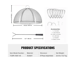 Tampa SucceBuy de Proteção Contra Faíscas para Lareira Redonda de Lenha de 102cm em Aço Inoxidável, Tampa Redonda para Anel de Fogo Externo