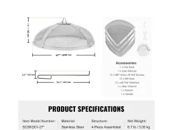 Tampa SucceBuy de Proteção de 69cm para Lareira de Lenha, Tampa em Aço Inoxidável, Tampa para Lareira Externa com Tela Superior de Abertura Fácil