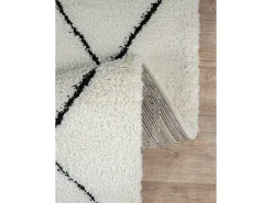 Tapete Bahar Shaggy moderno padrão losango, preto branco, 240 x 340 cm