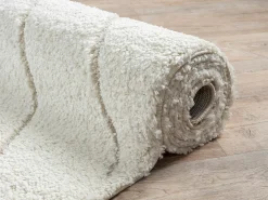 Tapete Bahar Shaggy padrão triângulo, creme, 120 cm redondo