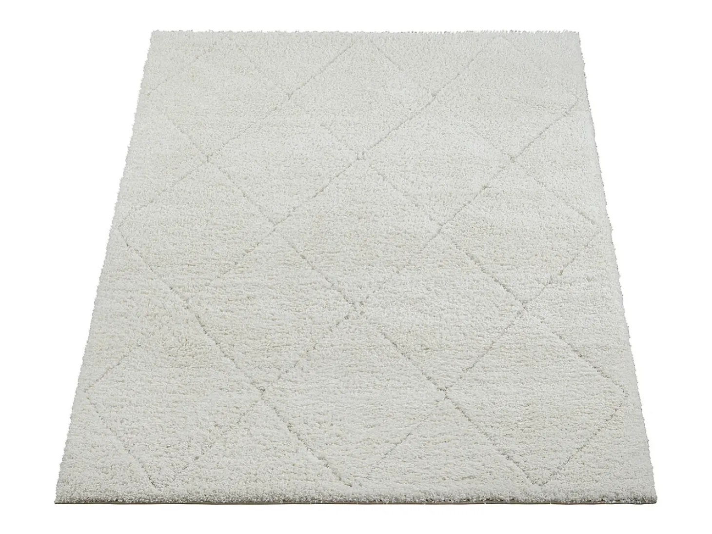 Tapete Bahar Shaggy padrão losango, creme, 240 x 340 cm