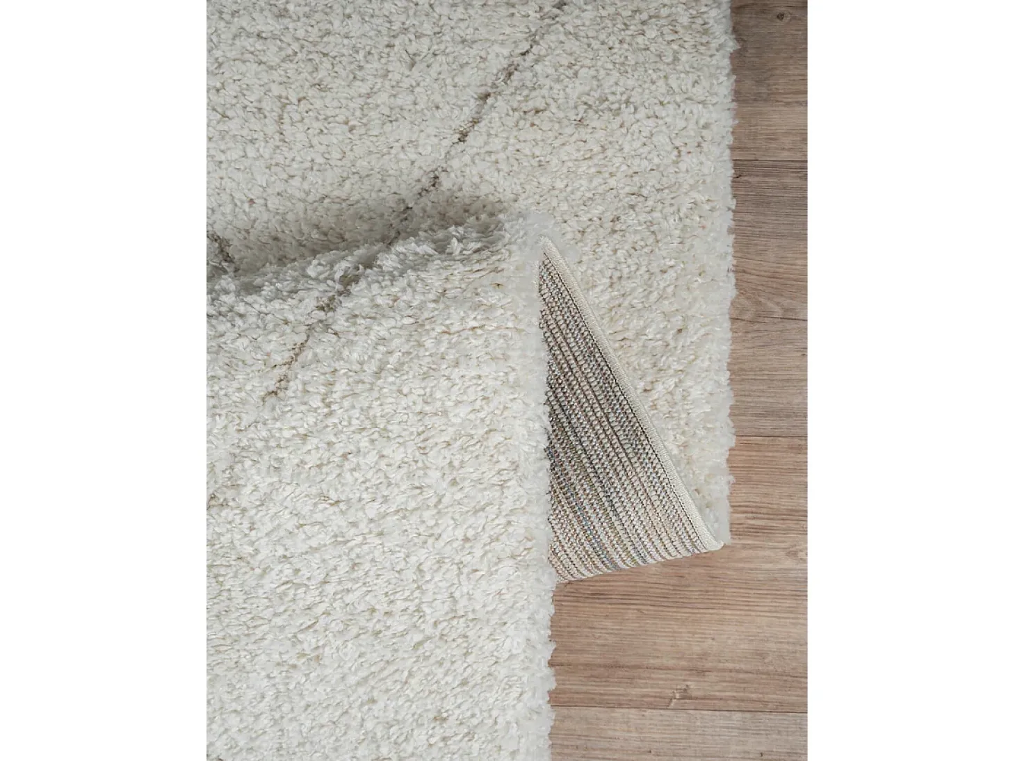 Tapete Bahar Shaggy padrão losango, creme, 240 x 340 cm