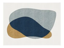 Tapete com padrão abstrato 160 x 230 cm, Branco, azul e amarelo, SANTORELA