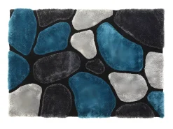 Tapete com pelo turquesa e cinza -Poliéster 120x170cm PIETRA