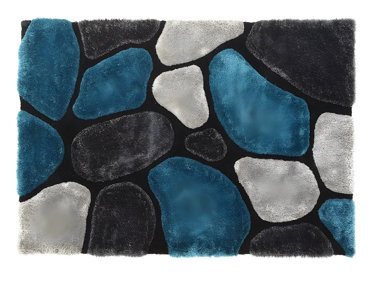Tapete com pelo turquesa e cinza -Poliéster 120x170cm PIETRA