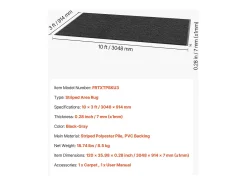 Tapete de Entrada SucceBuy, 305 x 91,4 cm, Capacho Exterior Interior Elegante Listrado, com Reverso Antiderrapante PVC, Resistente Lavável, Capta Poeira, Cinza