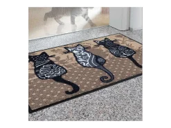 Tapete de entrada tecido retangular 50x75 cm padrão animais castanho, antiácaros, resistente a UV, Oeko-Tex, poliéster