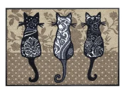 Tapete de entrada tecido retangular 50x75 cm padrão animais castanho, antiácaros, resistente a UV, Oeko-Tex, poliéster