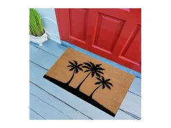 Tapete de escova de fibra de coco natural PVC 40x60cm com motivo de palmeira para uso interno/externo abrigado
